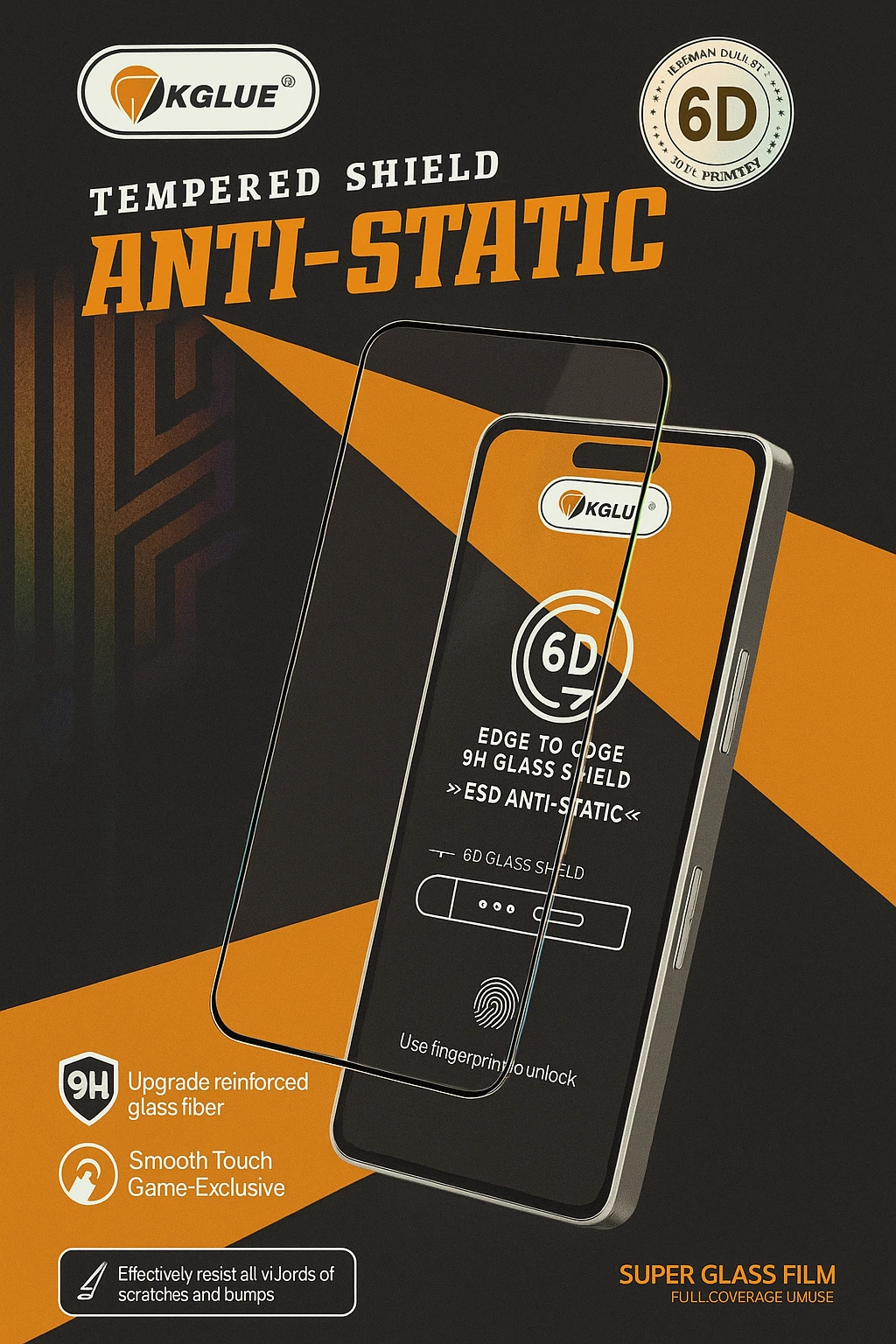 KGLUE 6D Edge to Edge Tempered Glass for Samsung S24 Ultra | Anti-Static | 9H Hardness | Black