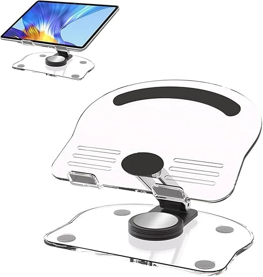 Prolet 360° Rotating Acrylic Tablet Stand | Foldable Adjustable Transparent Tablet Holder for Desk & Office (Black)